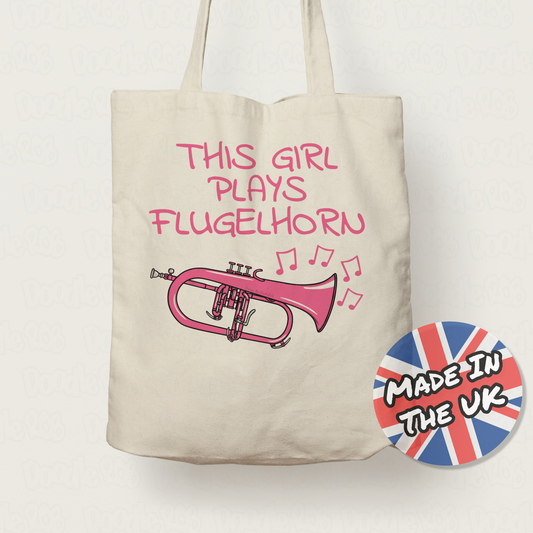 Pink Flugelhorn Tote Bag - This Girl Plays Flugelhorn - Female Brass Musician Gift