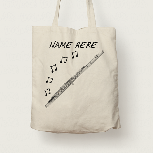 Flute Personalised Tote Bag - Flautist Custom Gift - Flute Teacher Gift - Woodwind Musician