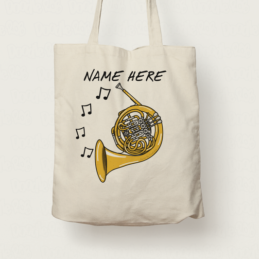 French Horn Personalised Tote Bag - Custom Brass Musician Gift - Horn Player Tote Bag