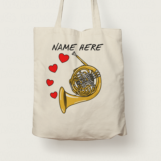 French Horn Personalised Tote Bag - Horn Player Custom Gift - Brass Musician Gift For Her