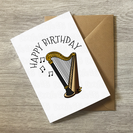 Harp Birthday Card - Harpist Birthday - String Musician Greeting Card