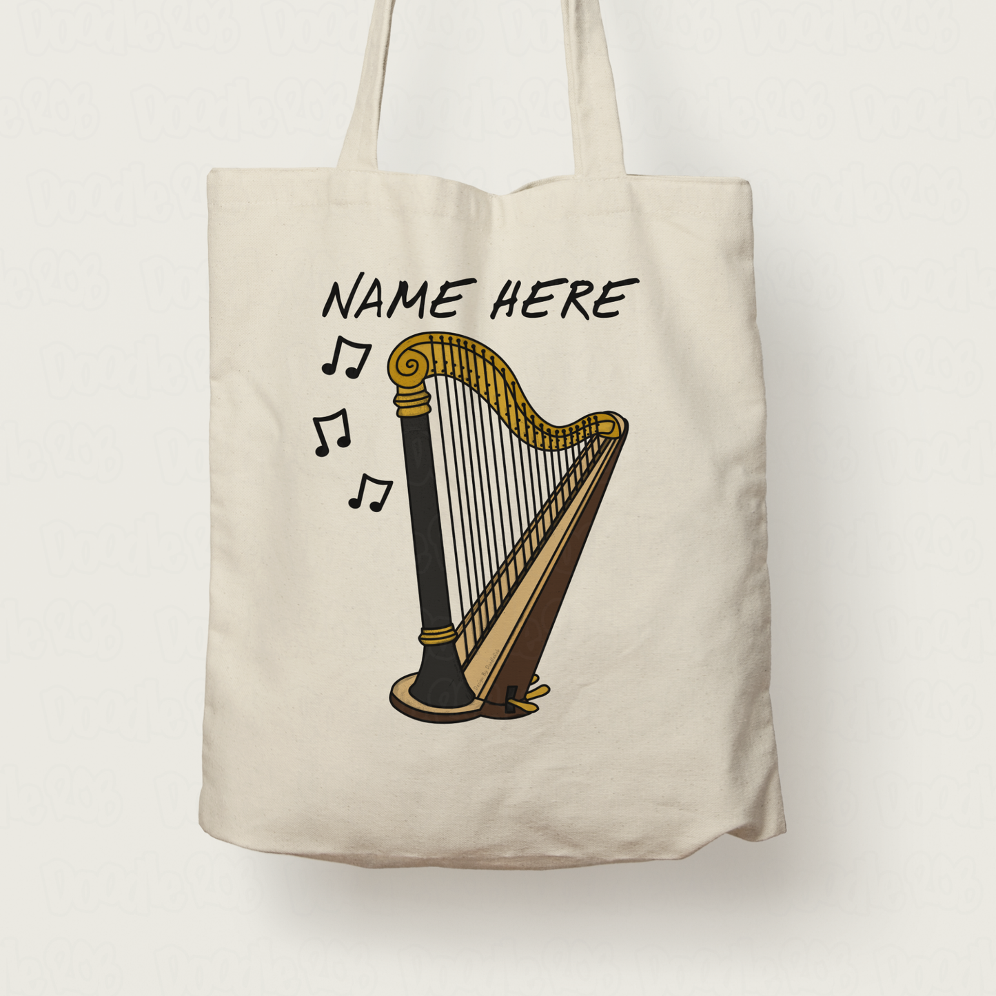 Harp Personalised Tote Bag - Harpist Custom Gift - Harp Teacher Bag - String Musician Gift