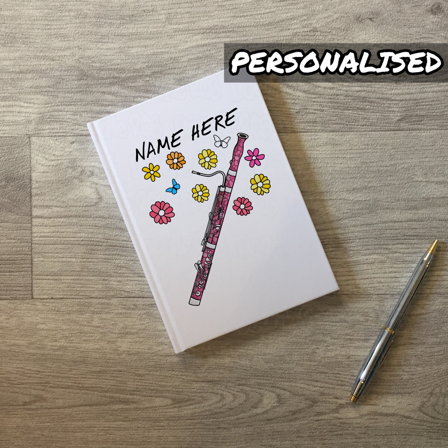 Bassoon Personalised Journal (Floral) - Bassoonist Custom Notebook - Bassoon Gift For Her