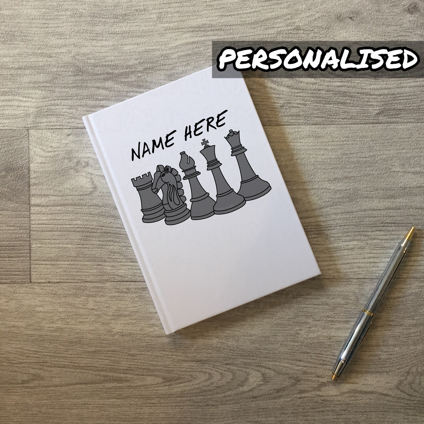 Chess Personalised Journal (Dark Pieces) - Gift For Chess Player - Custom Chess Notebook