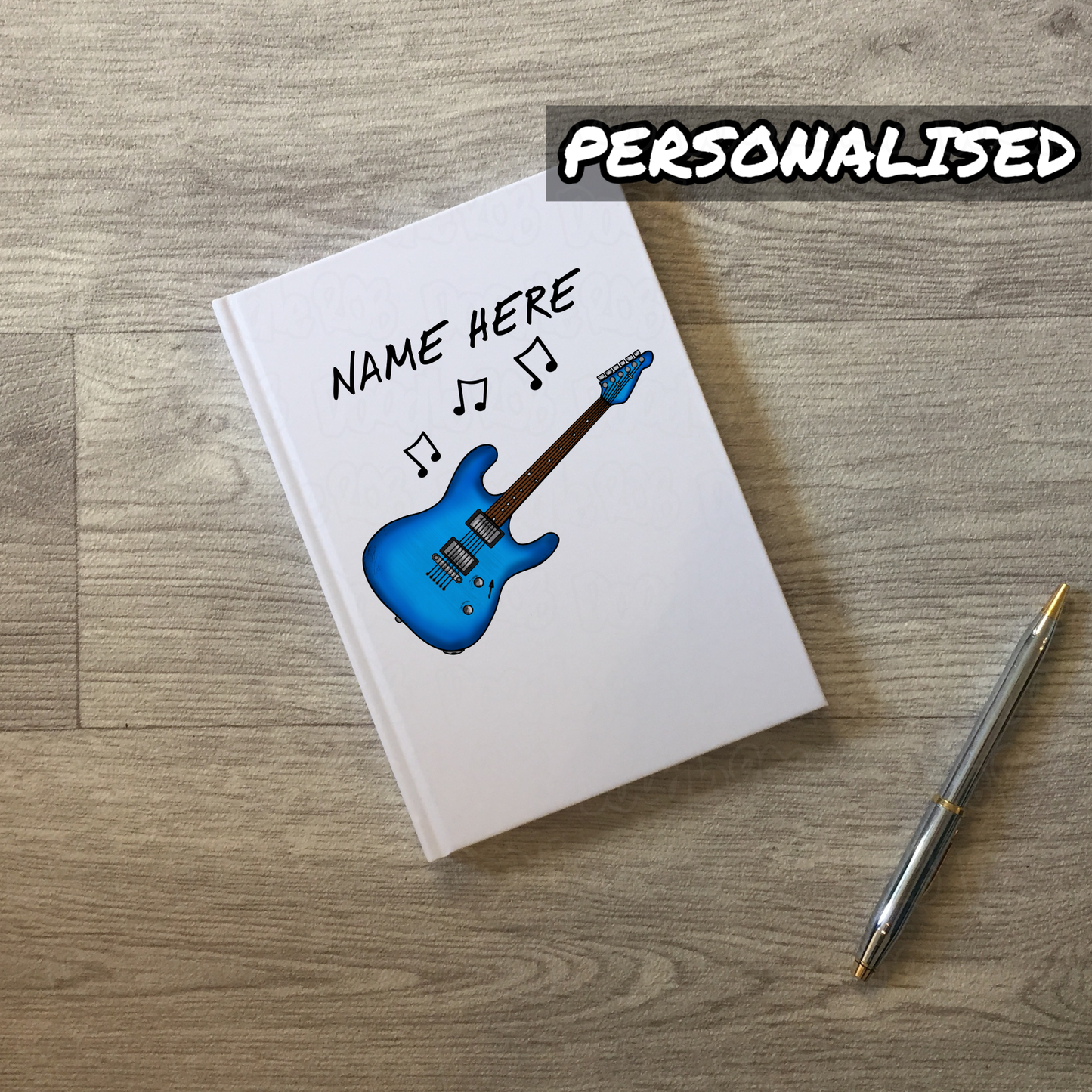 Electric Guitar Personalised Journal (Blue) - Guitar Notebook - Custom Gift For Guitar Teacher