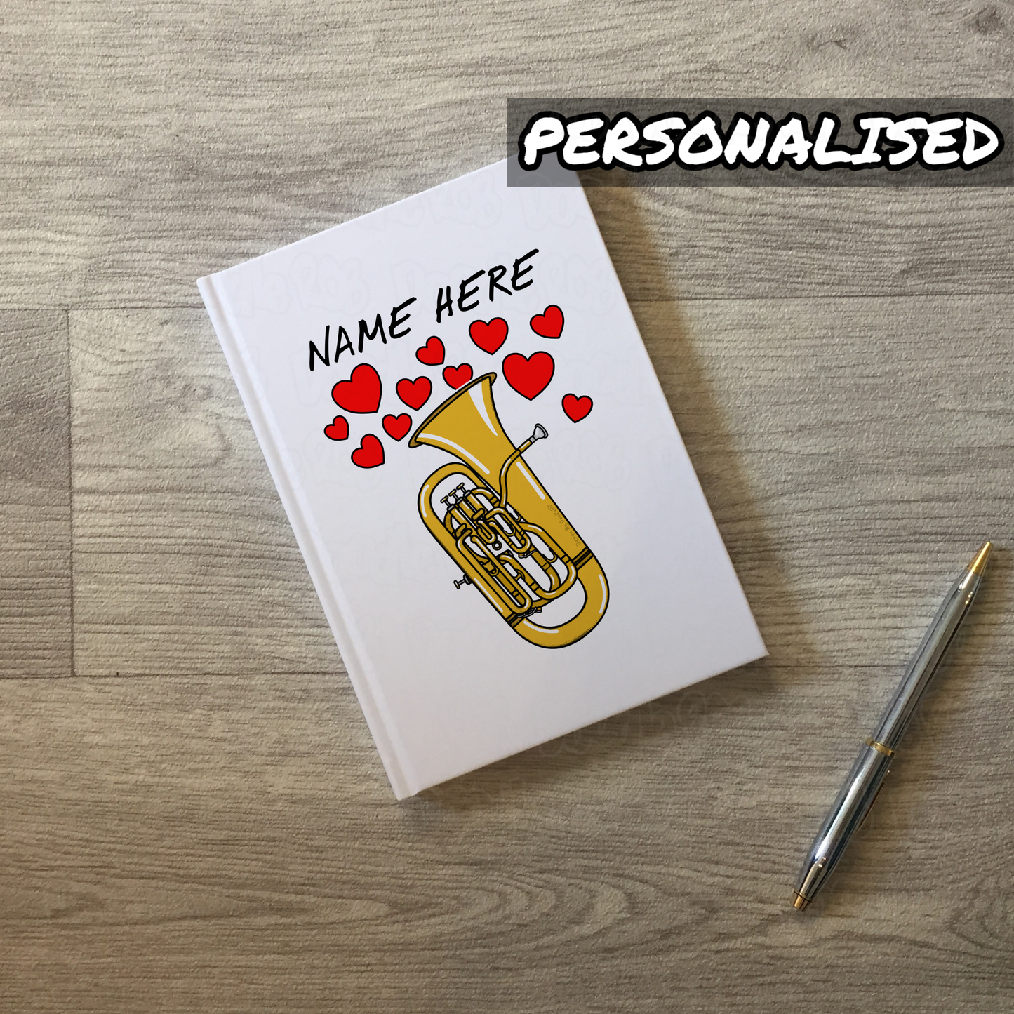 Euphonium Personalised Journal (Hearts) - Euphoniumist Notebook - Brass Musician Anniversary Gift