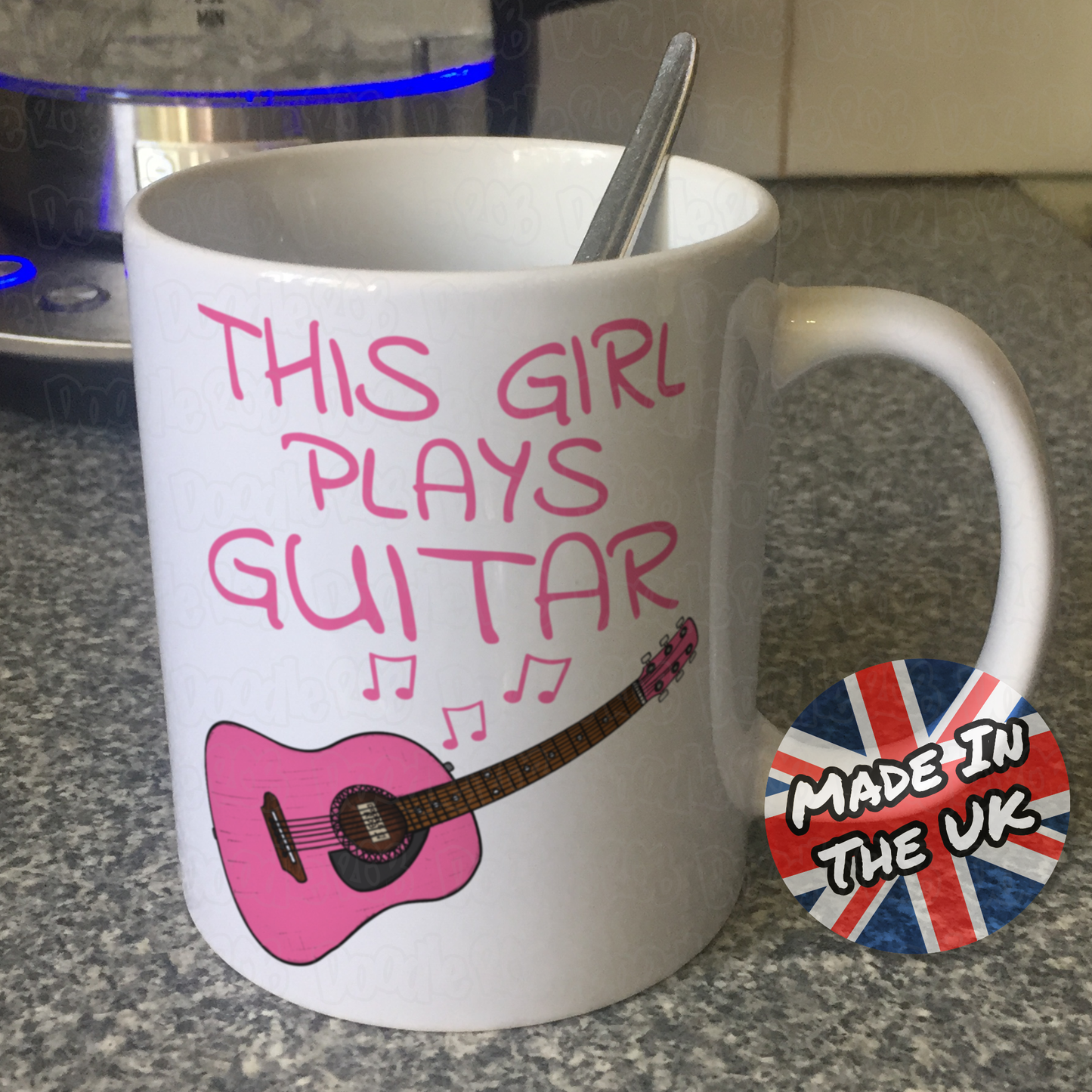 Girl's Guitar Mug - This Girl Plays Guitar - Female Guitarist Gift - Pink Guitar Gift For Girl