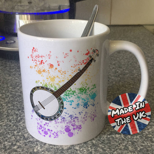 Banjo Rainbow Mug - Gift For Banjoist - Banjo Teacher Mug - Folk Musician Gift