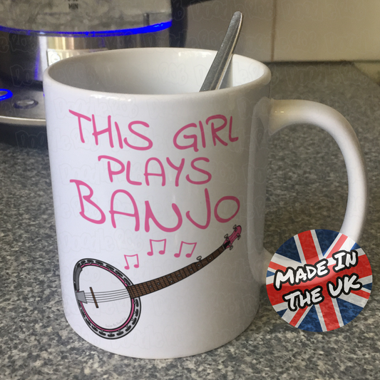 Pink Banjo Mug - This Girl Plays Banjo - Female Banjoist - Banjo Gift For Girl