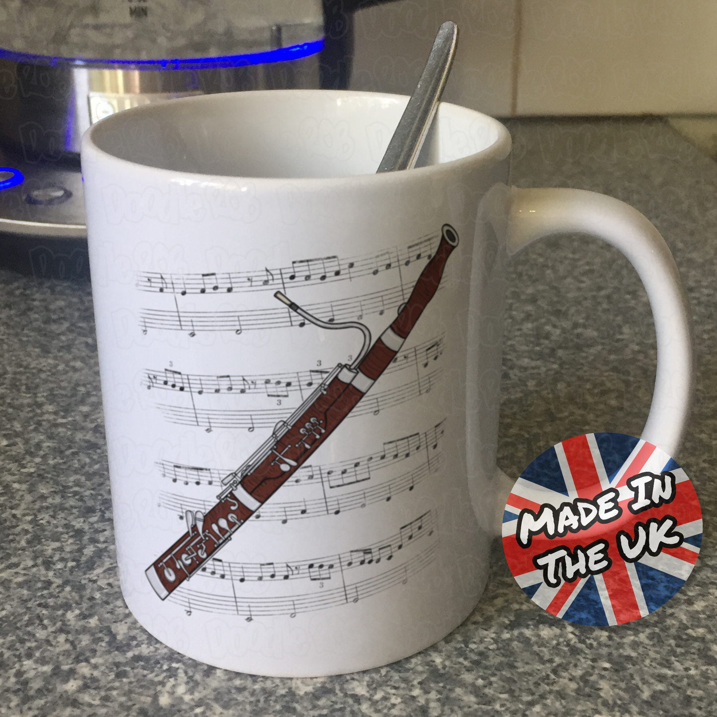 Bassoon Music Notation Mug (Colour) - Gift For Bassoonist - Woodwind Musician Gift