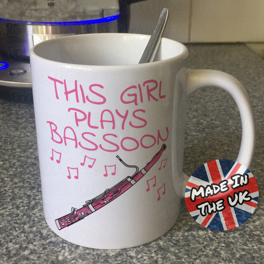 Pink Bassoon Mug - This Girl Plays Bassoon - Female Bassoonist Gift - Woodwind Musician Gift