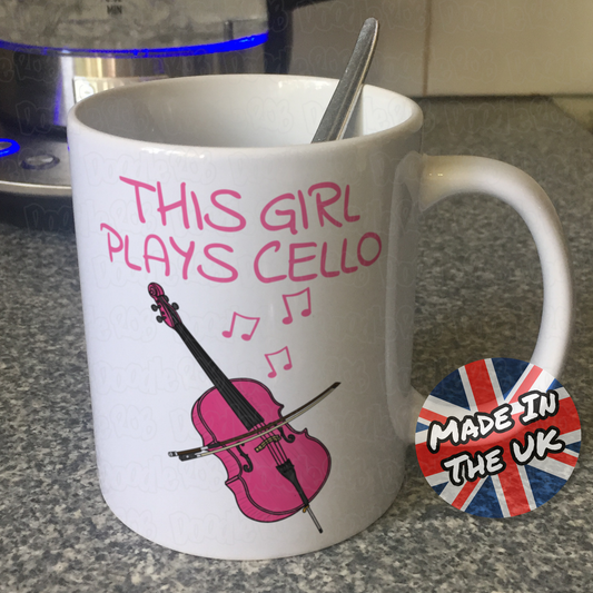 Pink Cello Mug - This Girl Plays Cello - Female Cellist Mug - String Musician Gift For Her