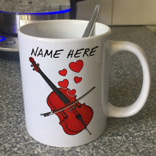 Personalised Cello Mug (Hearts) - Cellist Anniversary Gift - Wedding Musician Custom Mug