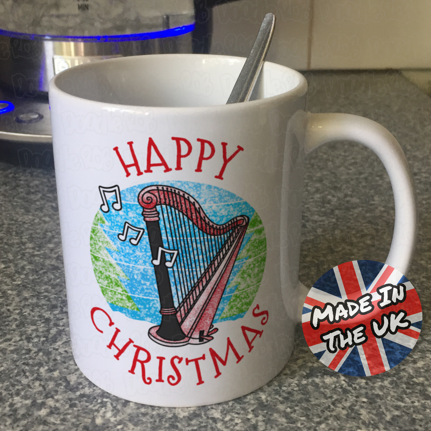 Harp Christmas Mug - Gift For Harpist - Harp Teacher Xmas Gift - String Musician Gift