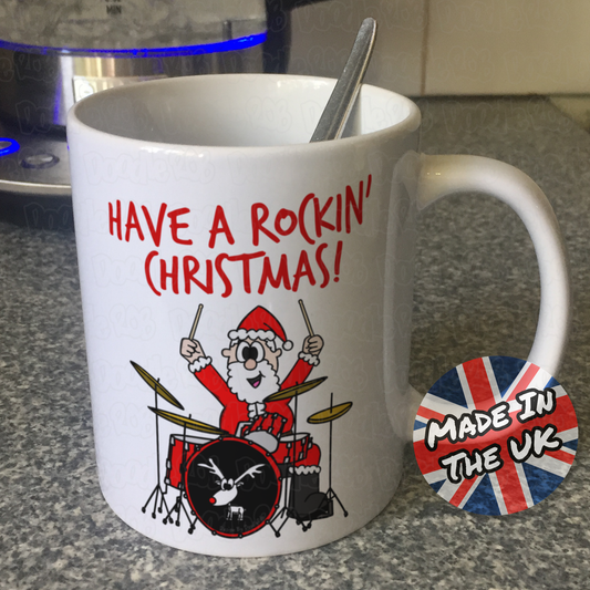 Drummer Christmas Mug - Santa Playing Drums - Drum Teacher Xmas Gift