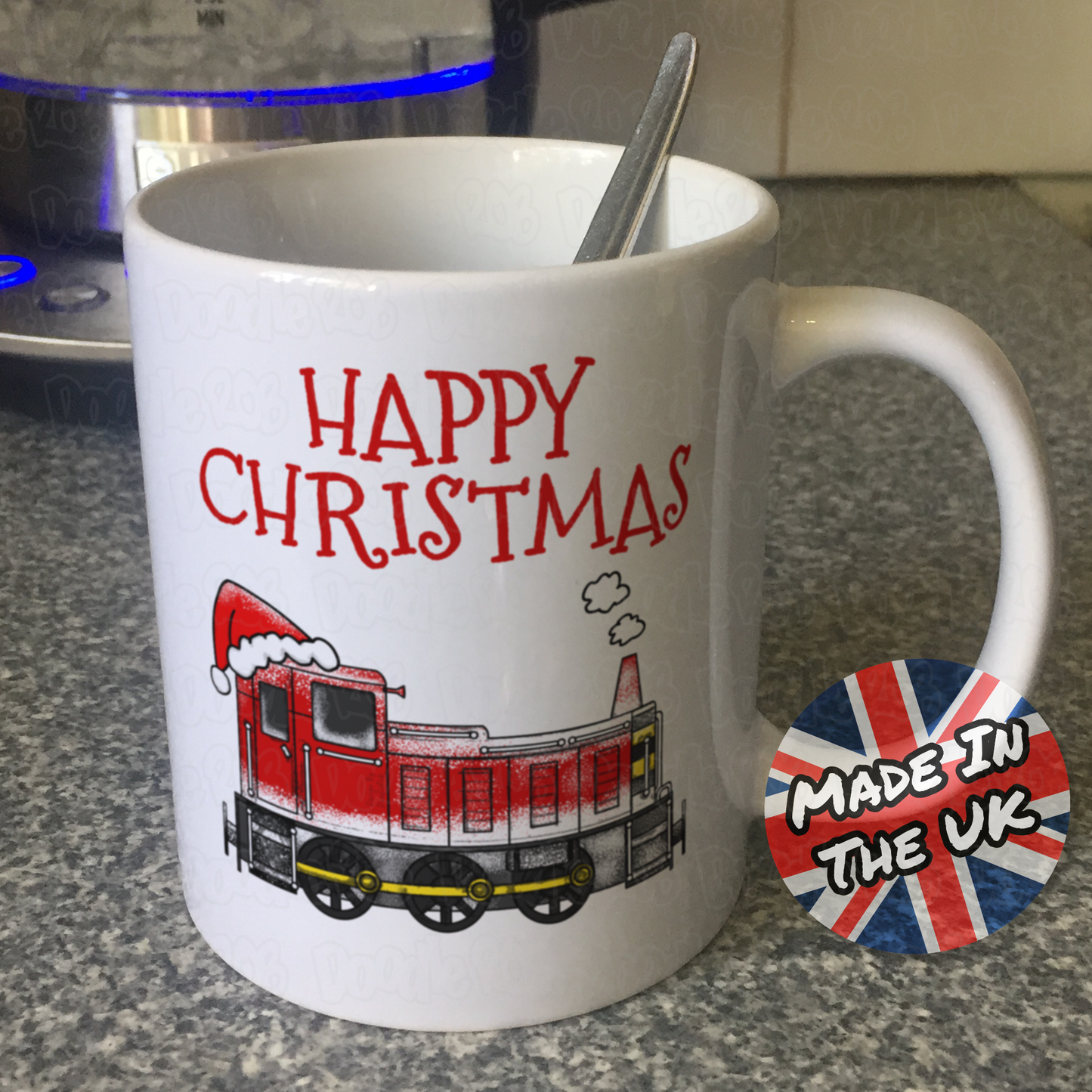 Train Christmas Mug - Diesel Shunter Santa Hat - Diesel Train Xmas Mug For Him