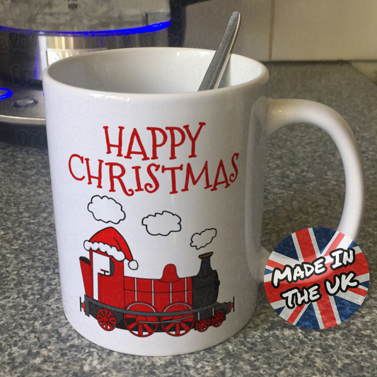 Steam Train Christmas Mug - Steam Train With Santa Hat - Christmas Mug For Boy