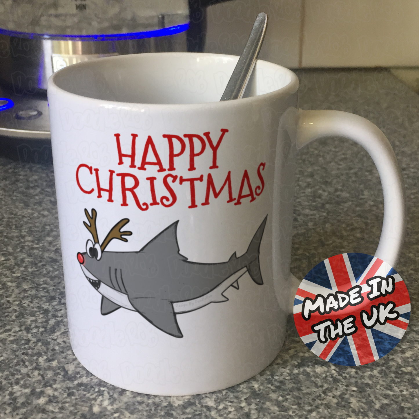 Shark Christmas Mug - Wildlife Lover Xmas Gift - Rudolf The Reindeer Mug - Shark Xmas Gift