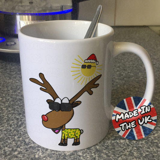 Rudolf The Reindeer Christmas Mug - Christmas In July Mug - Summer Xmas Gift