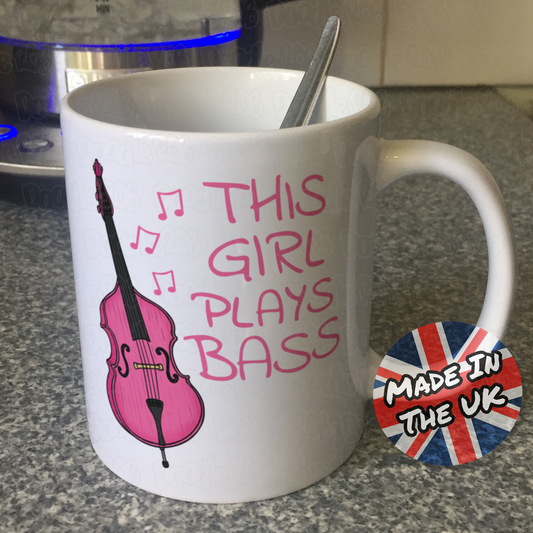 Pink Double Bass Mug - This Girl Plays Bass - Gift For Female Bassist - Jazz Musician Gift