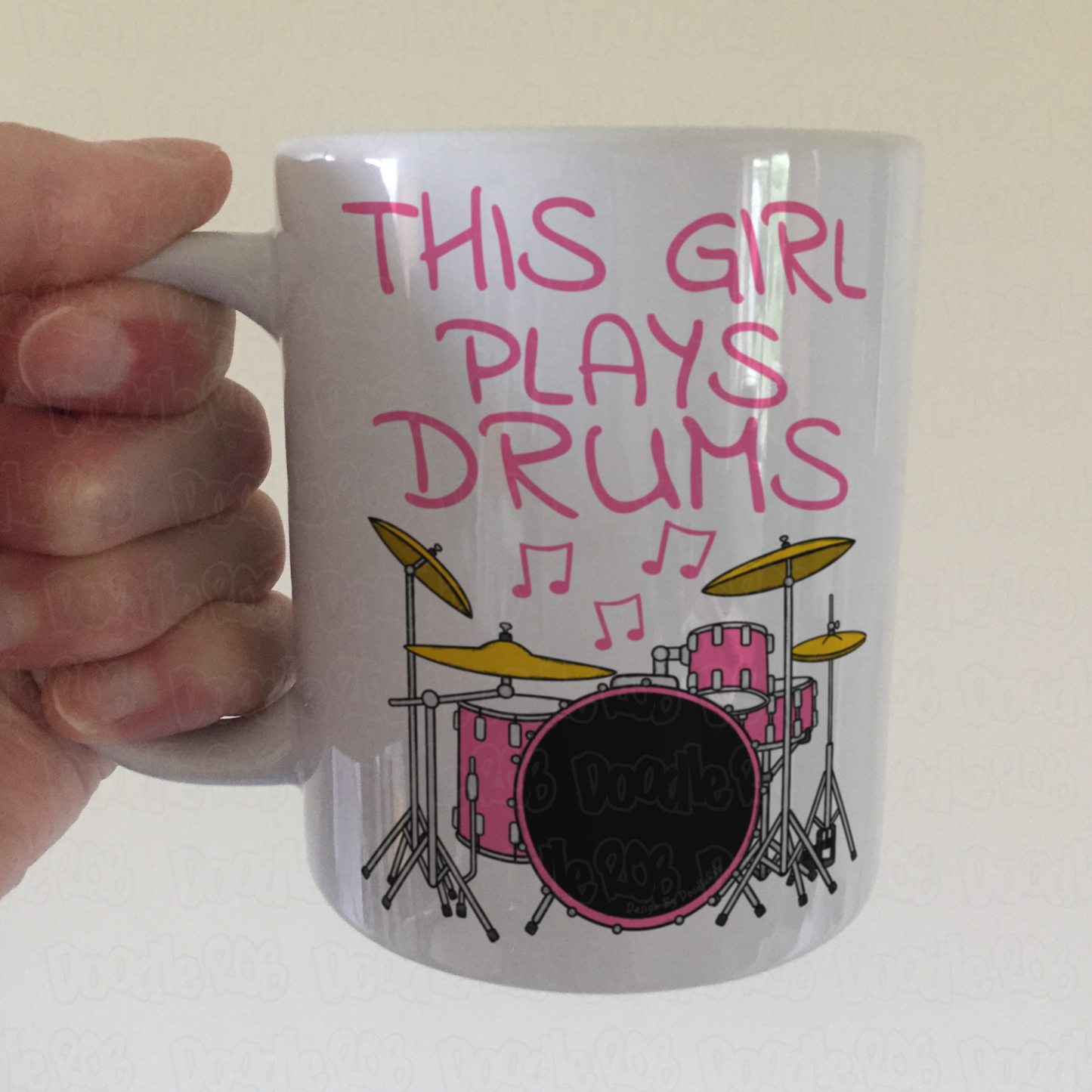 Girl's Drummer Mug - This Girl Plays Drums - Female Drummer Gift - Pink Drum Kit Gift For Girl