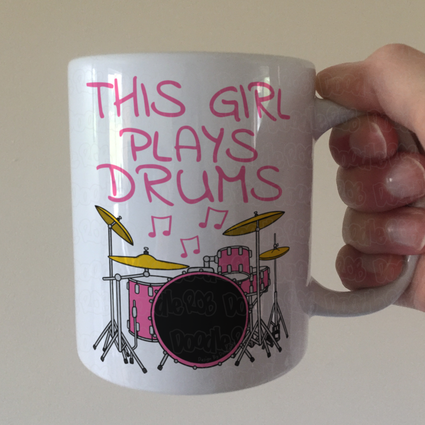 Girl's Drummer Mug - This Girl Plays Drums - Female Drummer Gift - Pink Drum Kit Gift For Girl