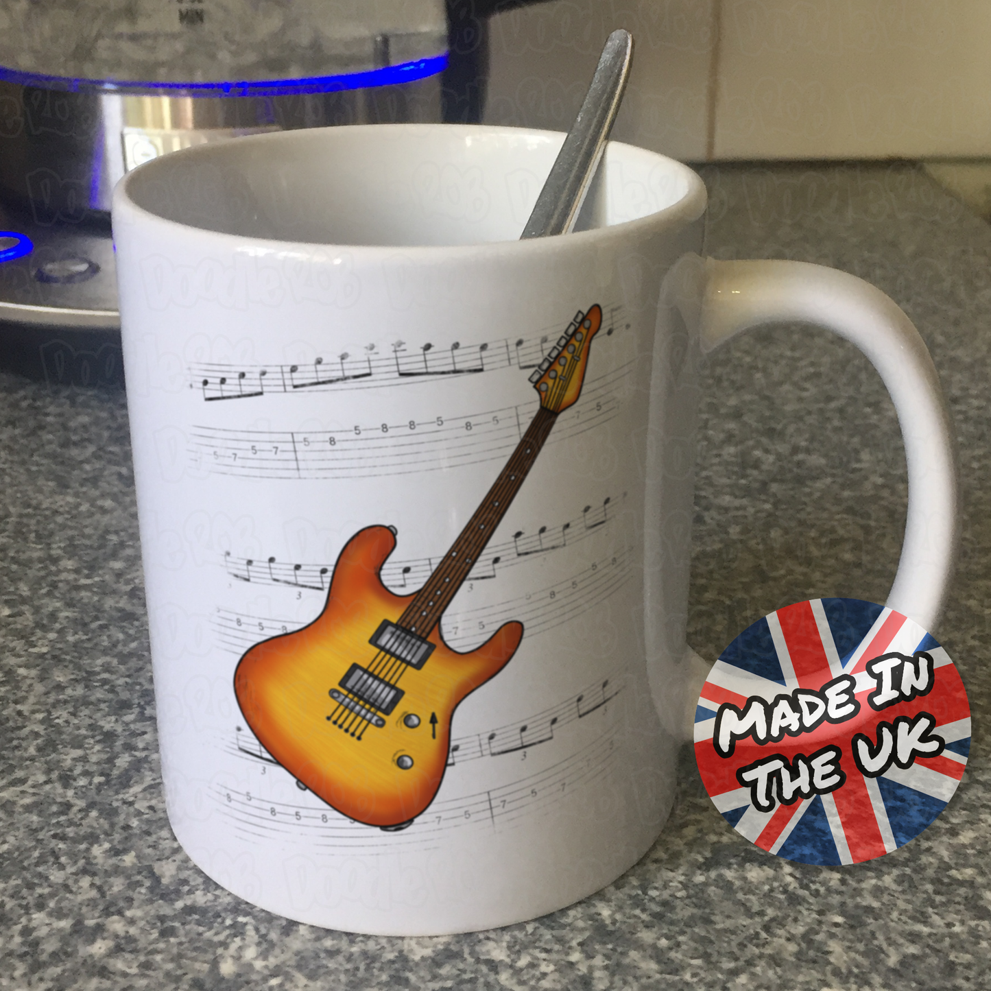 Electric Guitar Notation Mug (Amber) - Guitarist Gift - Guitar Teacher Mug - Gift For Musician