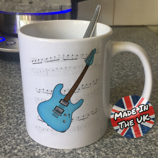 Electric Guitar Notation Mug (Blue) - Guitarist Gift - Guitar Teacher Mug - Gift For Musician