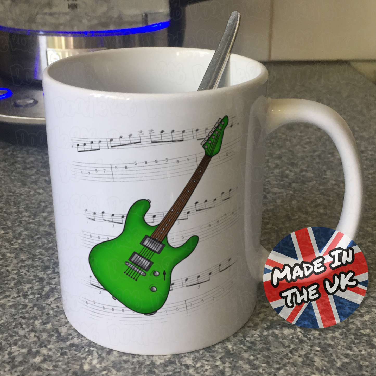 Electric Guitar Notation Mug (Green) - Guitarist Gift - Guitar Teacher Mug - Gift For Musician