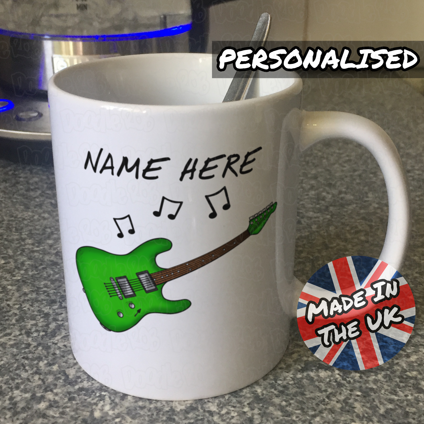 Custom Electric Guitar Mug (Green) - Personalised Guitarist Gift - Guitar Teacher Mug