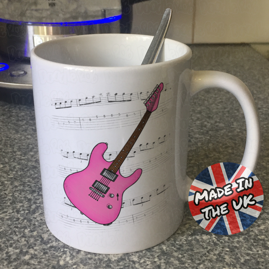 Electric Guitar Notation Mug (Pink) - Guitarist Gift - Guitar Teacher Mug - Gift For Musician