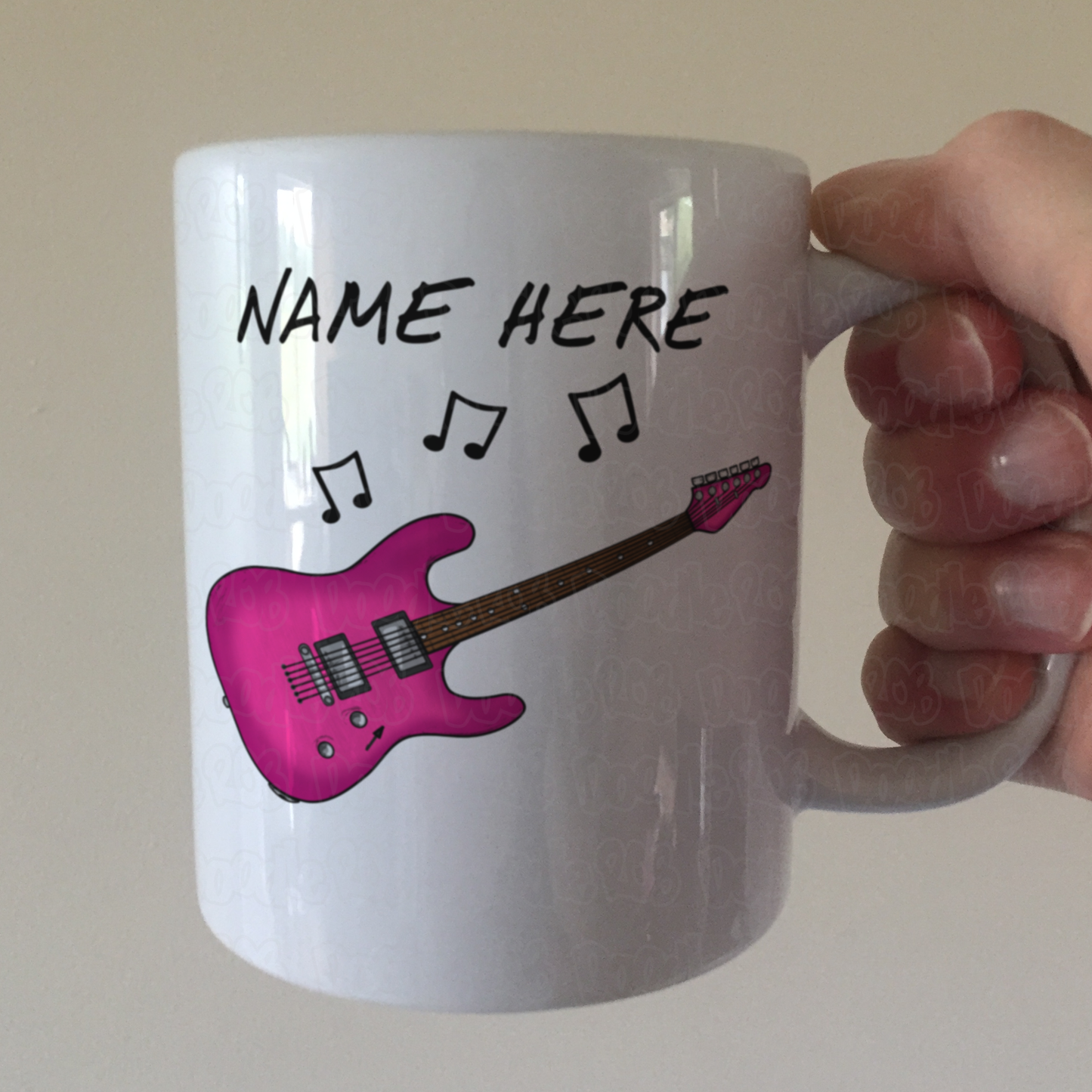 Personalised Guitar Mug (Pink) - Guitar Gift For Girl - Custom Guitarist Mug