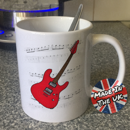 Electric Guitar Notation Mug (Red) - Guitarist Gift - Guitar Teacher Mug - Gift For Musician