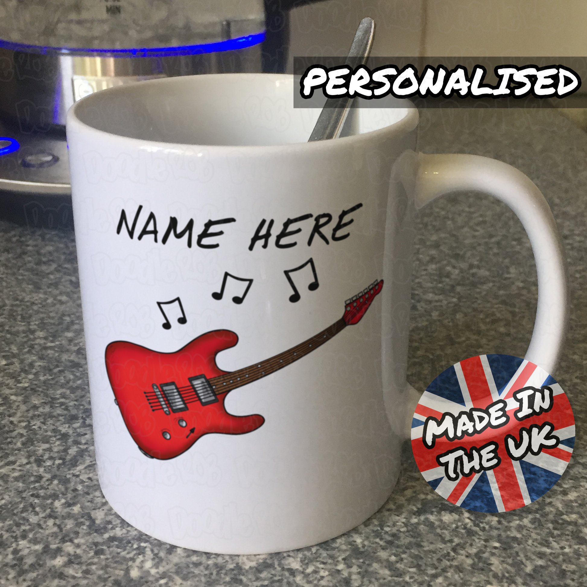 Personalized Electric Guitar Coffee Mug, Cup, Gift for Guitarist, Musician