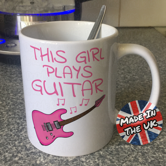 Pink Electric Guitar Mug - This Girl Plays Guitar - Female Guitarist Gift - Guitar Gift For Girl