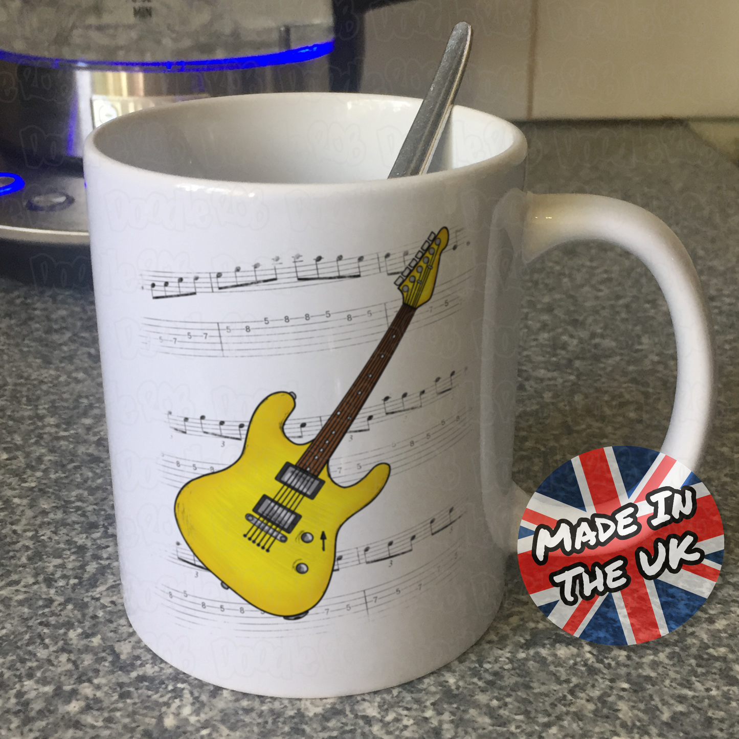 Electric Guitar Notation Mug (Yellow) - Guitarist Gift - Guitar Teacher Mug - Gift For Musician