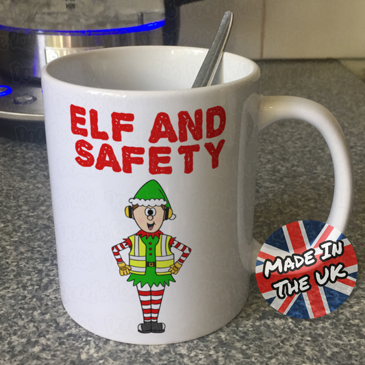 Elf And Safety Christmas Mug - Work Xmas Gift - Construction Worker Xmas Mug