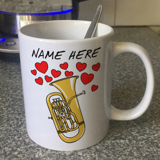 Personalised Euphonium Mug (Hearts) - Euphoniumist Custom Gift - Brass Musician Mug