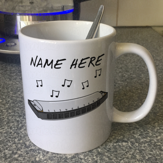 Harmonica Personalised Mug - Custom Harp Player Mug - Gift For Blues Musician