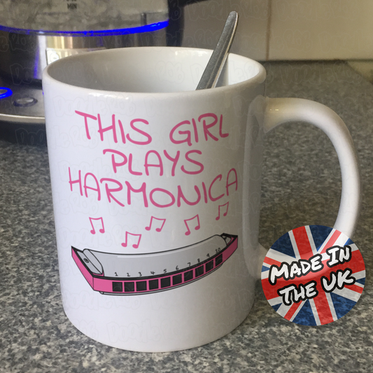 Harmonica Player Mug - This Girl Plays Harmonica - Gift For Female Blues Musician