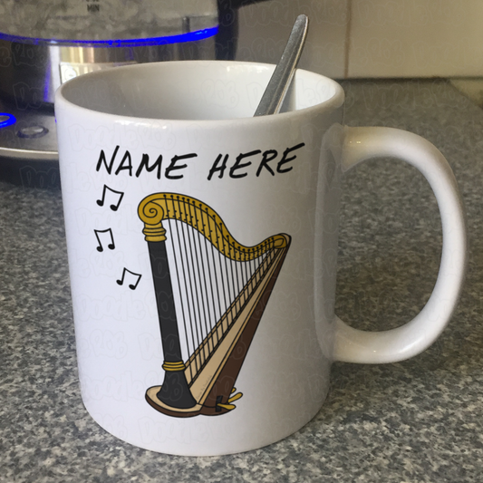 Harp Personalised Mug - Harpist Custom Gift - Harp Teacher Gift - String Musician Mug