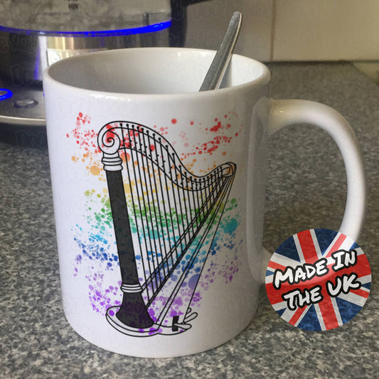 Harp Rainbow Mug - Gift For Harpist - Harp Teacher Mug - String Musician Gift