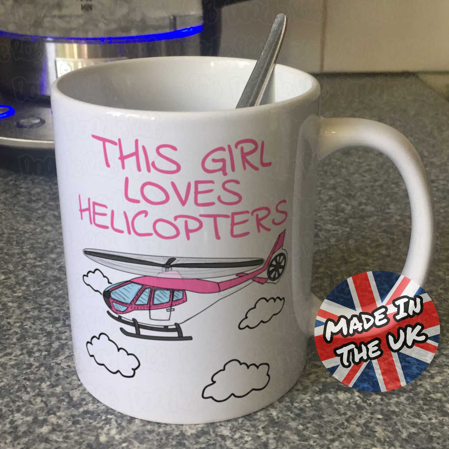 Girl's Helicopter Mug - This Girl Loves Helicopters - Pink Helicopter Mug - Female Pilot Gift