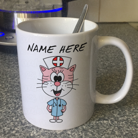 Cat Nurse Personalised Mug - Custom Mug For Nurse - Cat Gift For Vet