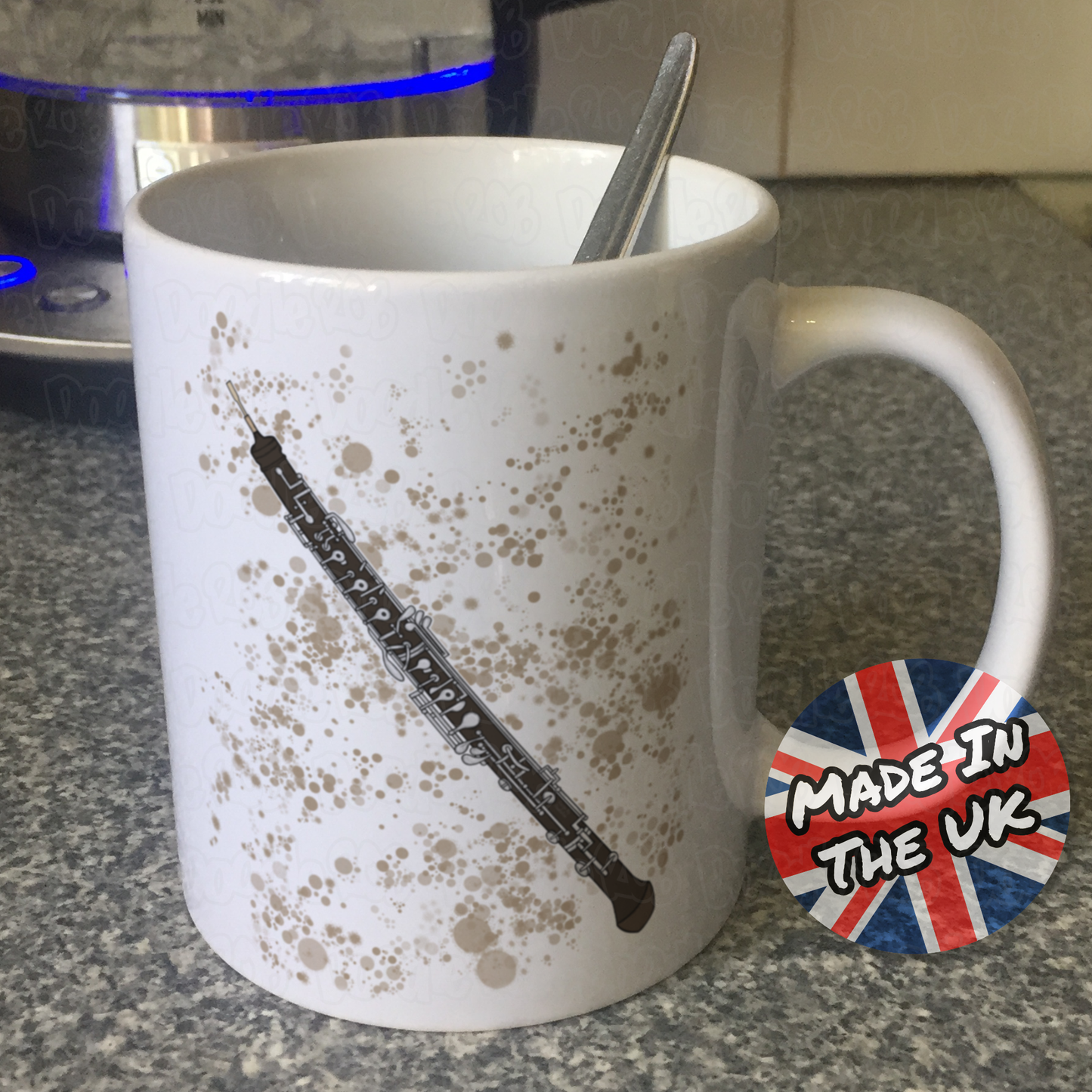 Oboe Paint Splatter Mug - Oboist Mug - Oboe Teacher Gift - Woodwind Musician Mug