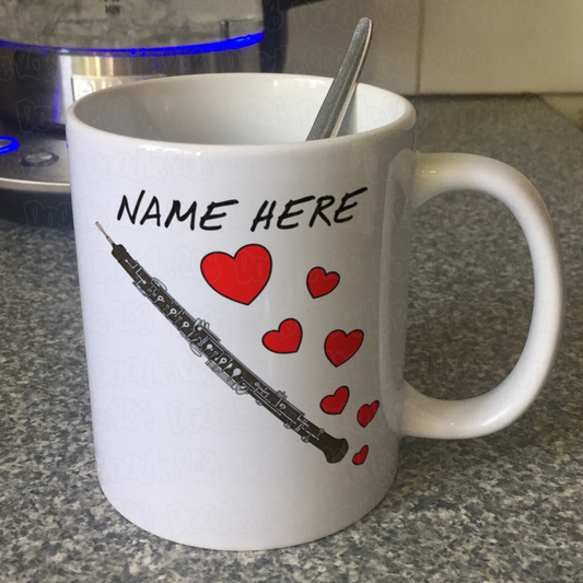 Personalised Oboe Mug (Hearts) - Oboist Anniversary Gift - Wedding Musician Custom Mug