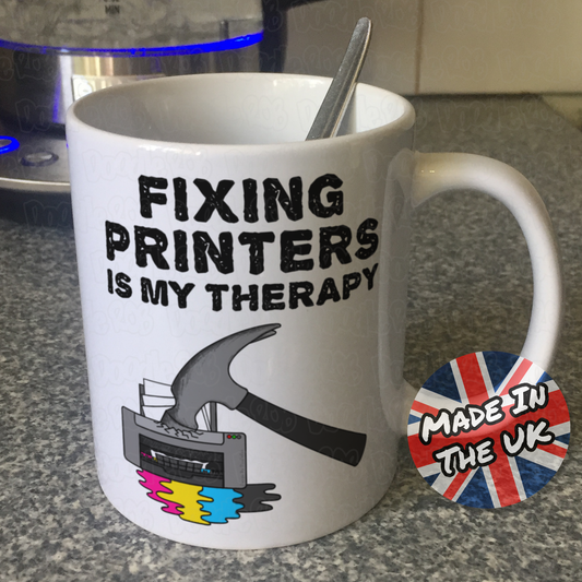 Funny Printer Mug - Fixing Printers Is My Therapy - IT Technician Gift - Sarcastic Office Mug