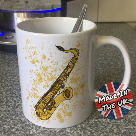 Saxophone Paint Splatter Mug - Saxophonist Mug - Gift For Sax Player