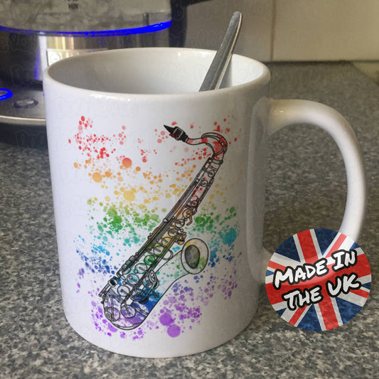 Saxophone Rainbow Mug - Gift For Saxophonist - Sax Player Mug - Woodwind Teacher Gift