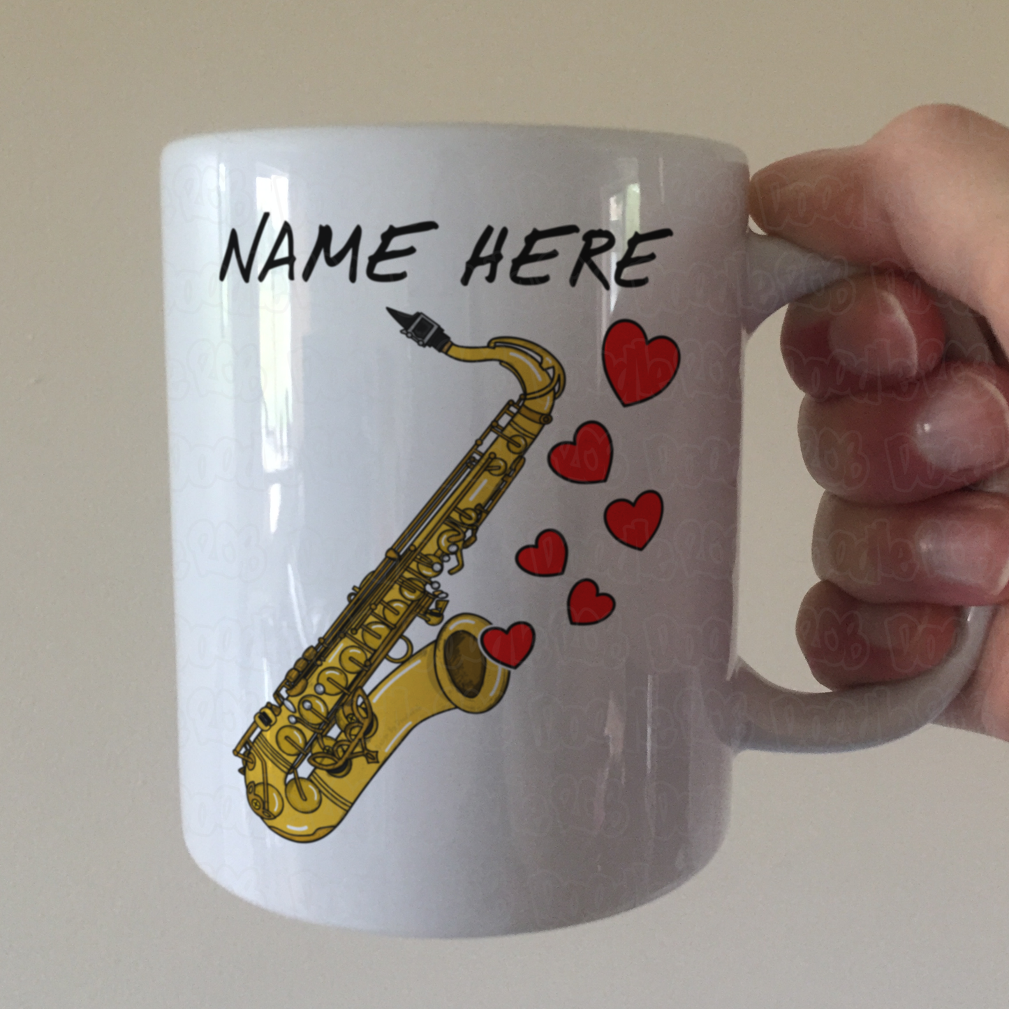 Personalised Saxophone Mug (Hearts) - Saxophonist Custom Gift - Wedding Sax Player Mug